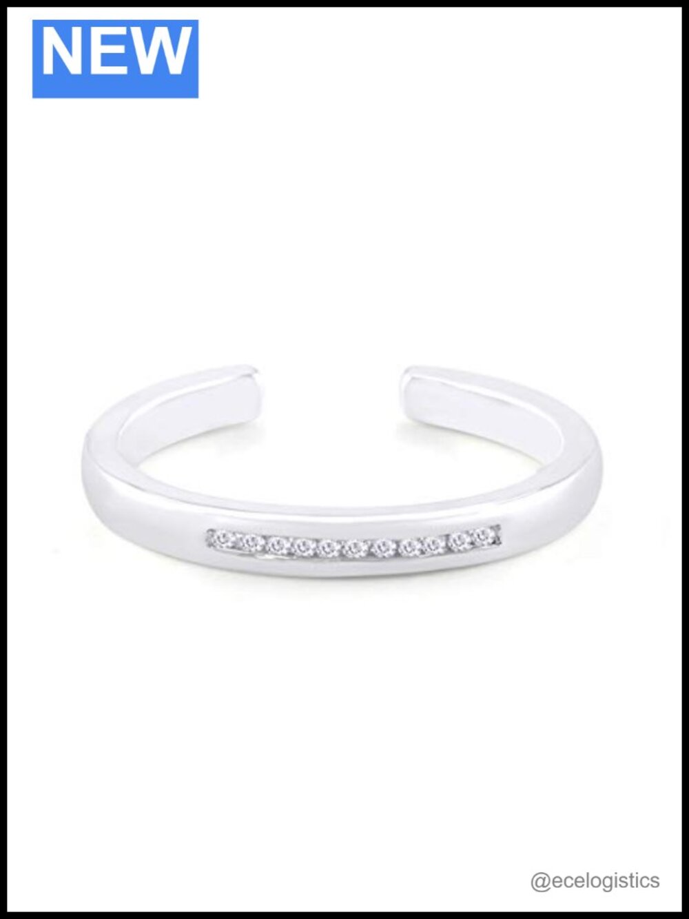 Adjustable Toe Ring 925 Sterling Silver 14k White Gold Plated Diamond Accents